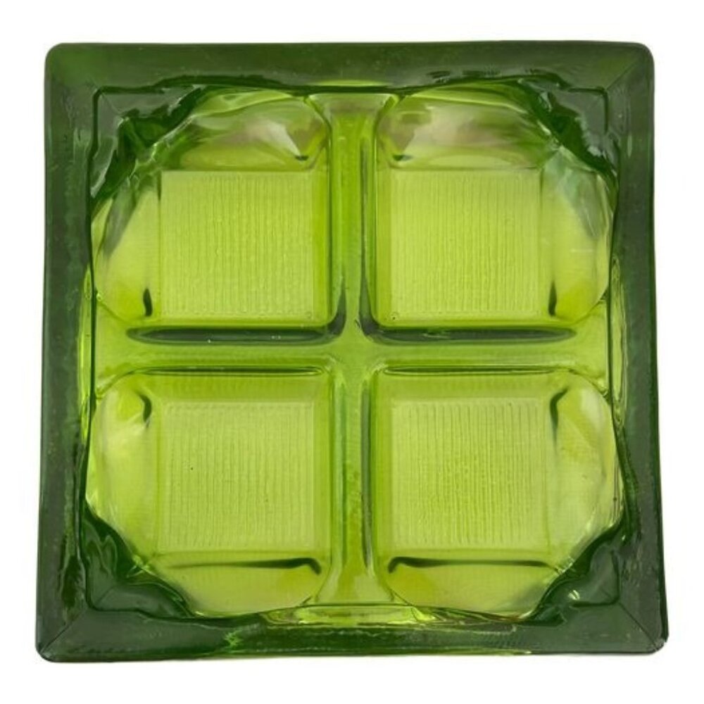MCM Modern Forest Green Glass 4-Section Salsa Dips Ashtray, Made In Spain
